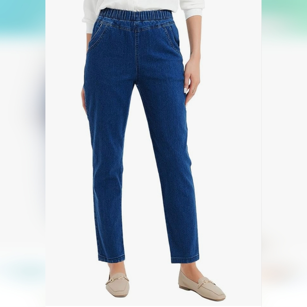 Soojun Women's Elastic Waist Jeans Stretch Pull On Pants Size M
